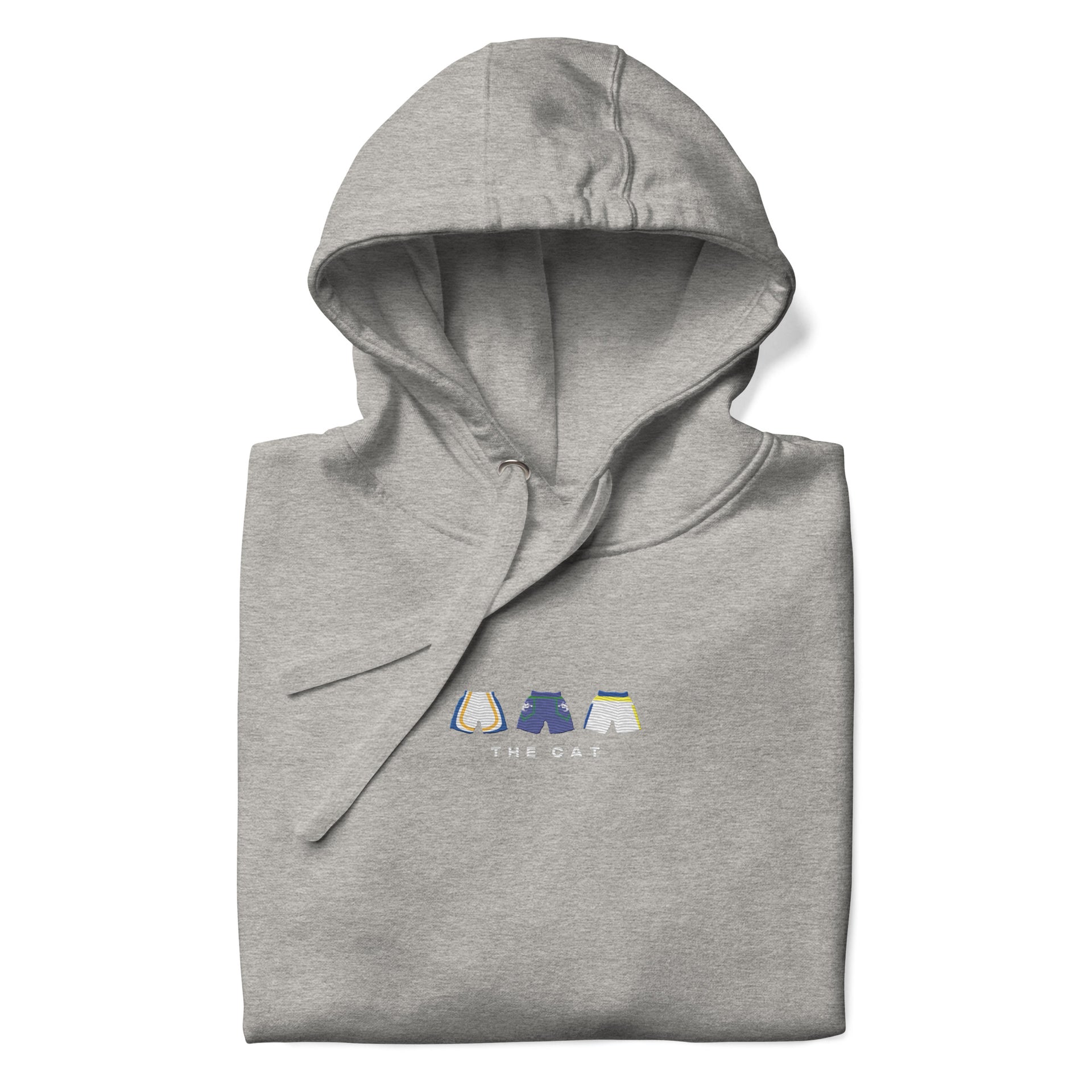 grey The Cat Embroidered Premium Hoodie