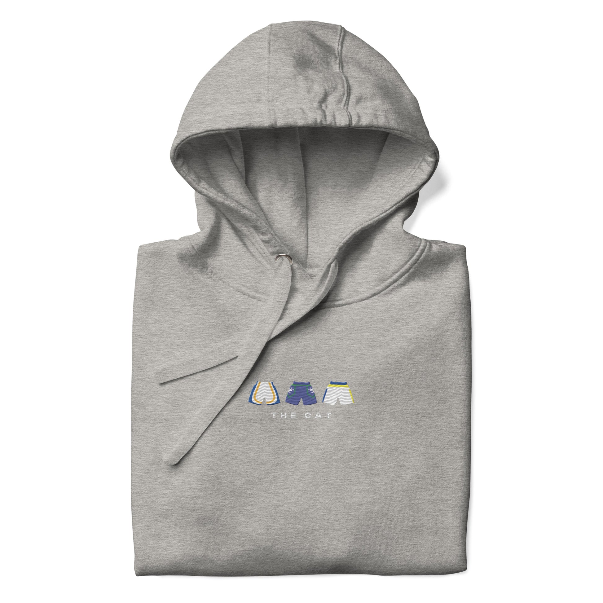 grey The Cat Embroidered Premium Hoodie