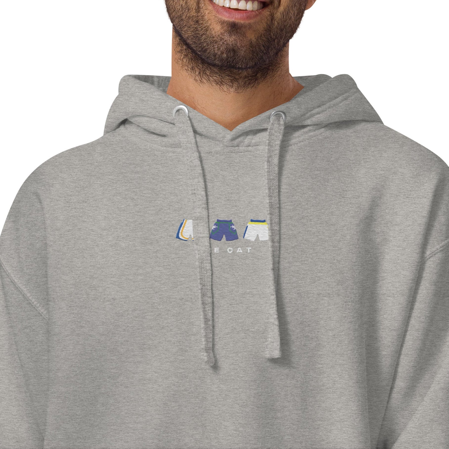 grey The Cat Embroidered Premium Hoodie