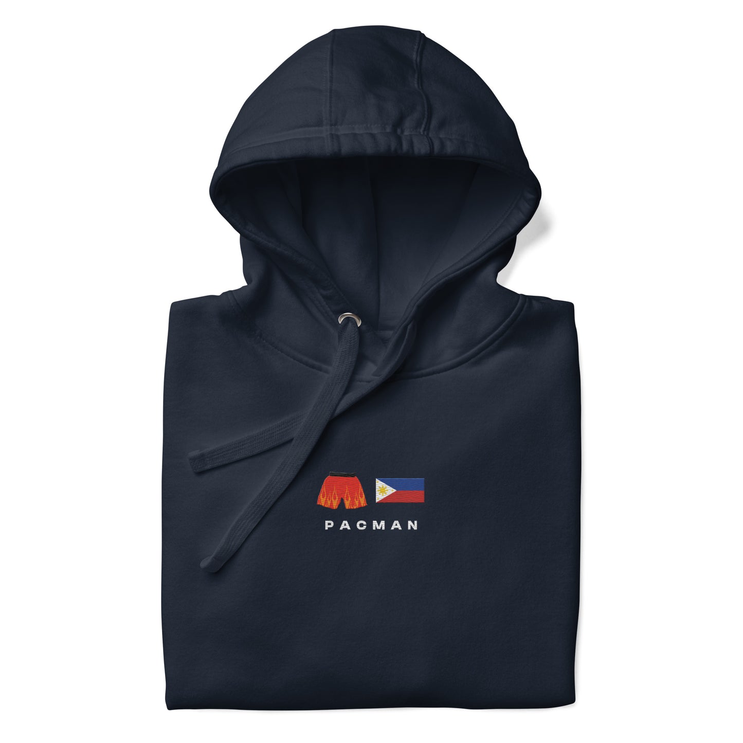 navy Pacman Embroidered Premium Hoodie