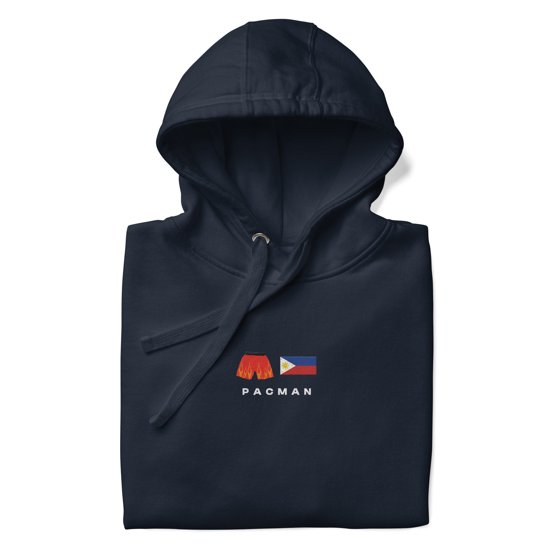 navy Pacman Embroidered Premium Hoodie