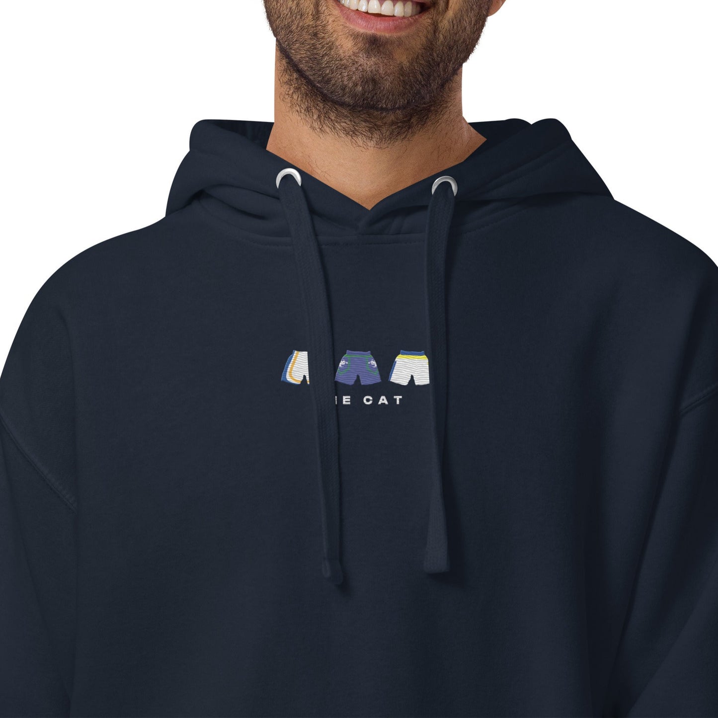 navy The Cat Embroidered Premium Hoodie