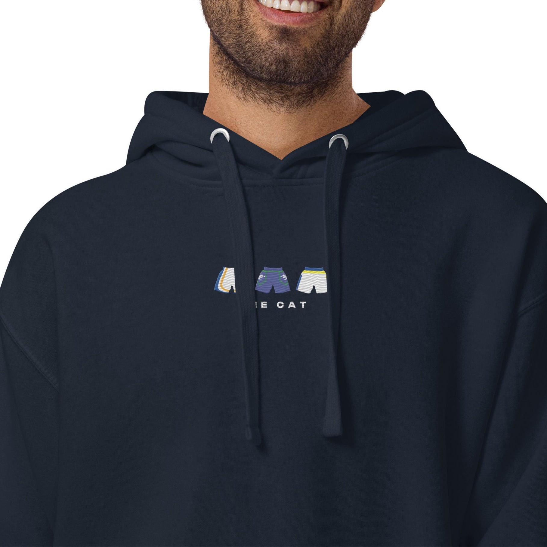 navy The Cat Embroidered Premium Hoodie