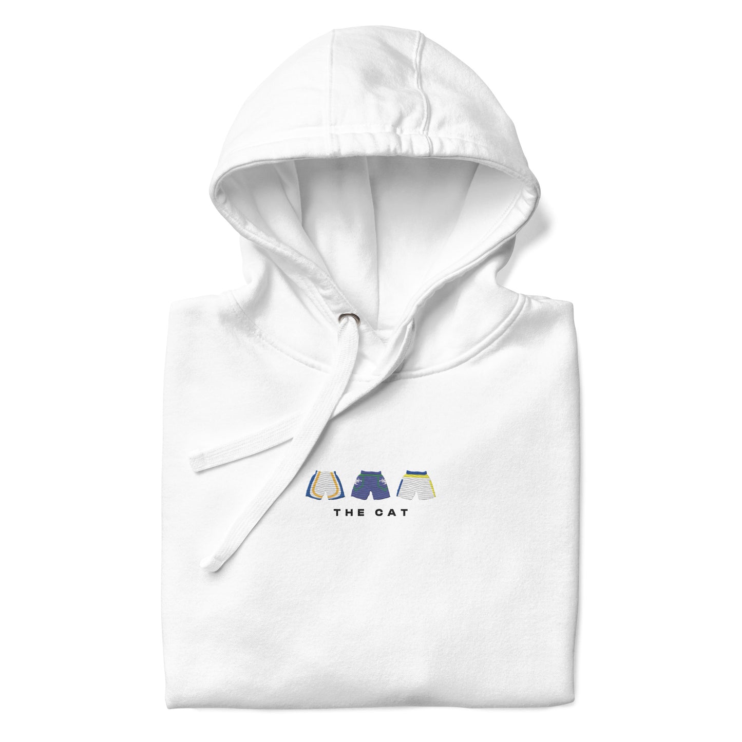 white The Cat Embroidered Premium Hoodie