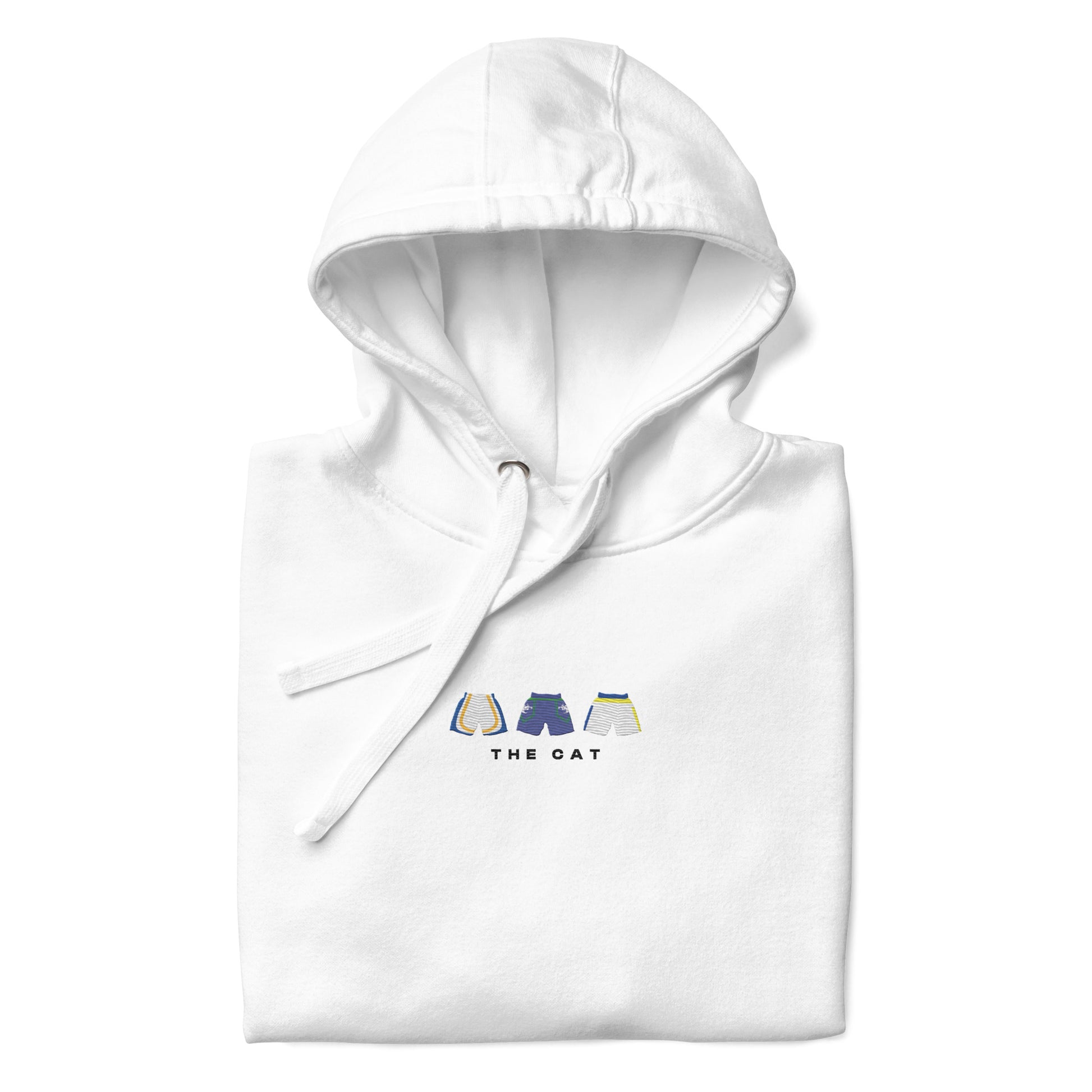 white The Cat Embroidered Premium Hoodie