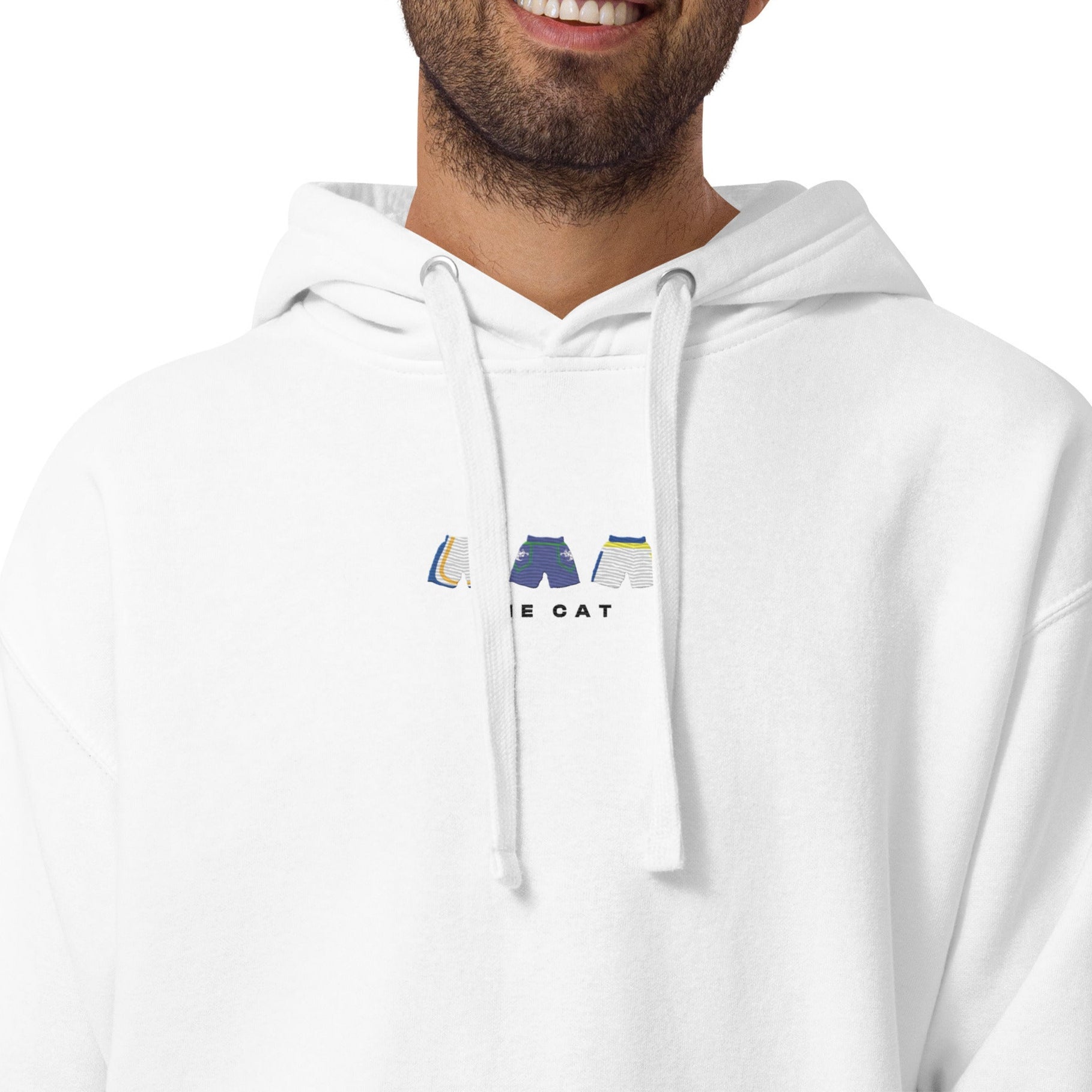 white The Cat Embroidered Premium Hoodie