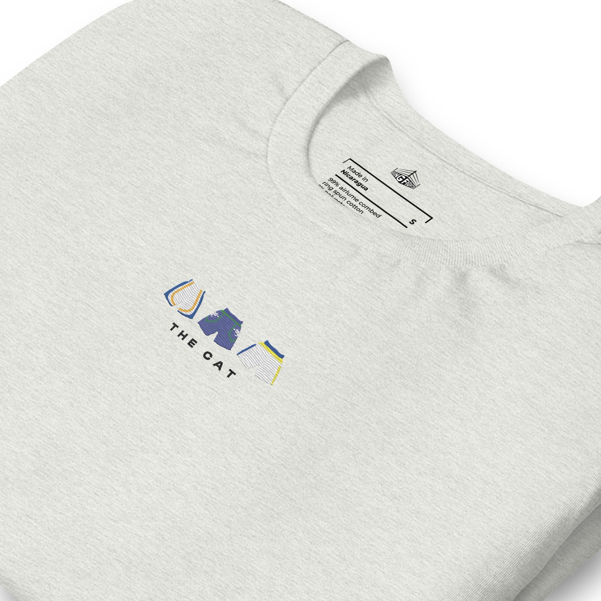 grey The Cat Embroidered Premium T-Shirt