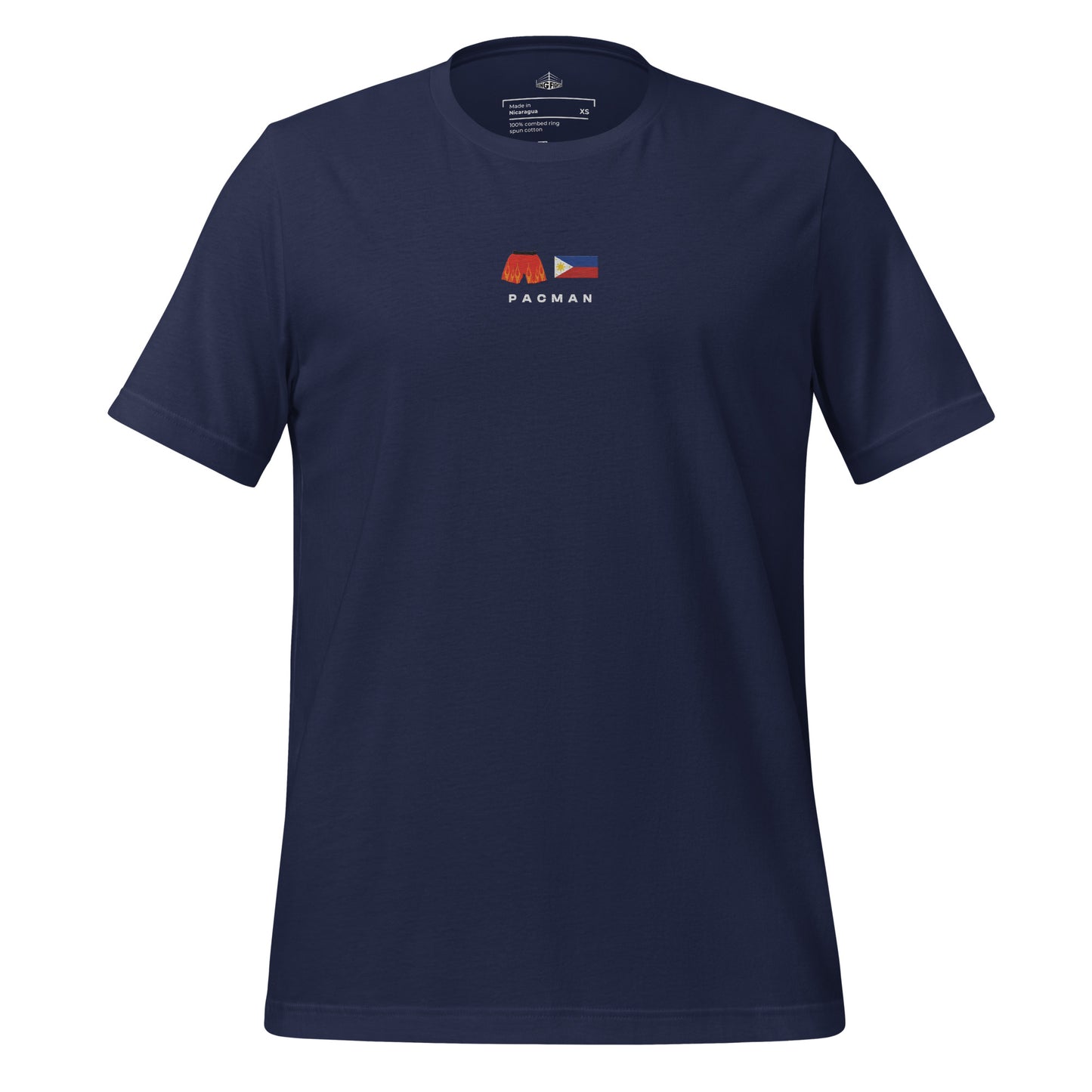 navy Pacman Embroidered Premium T-Shirt