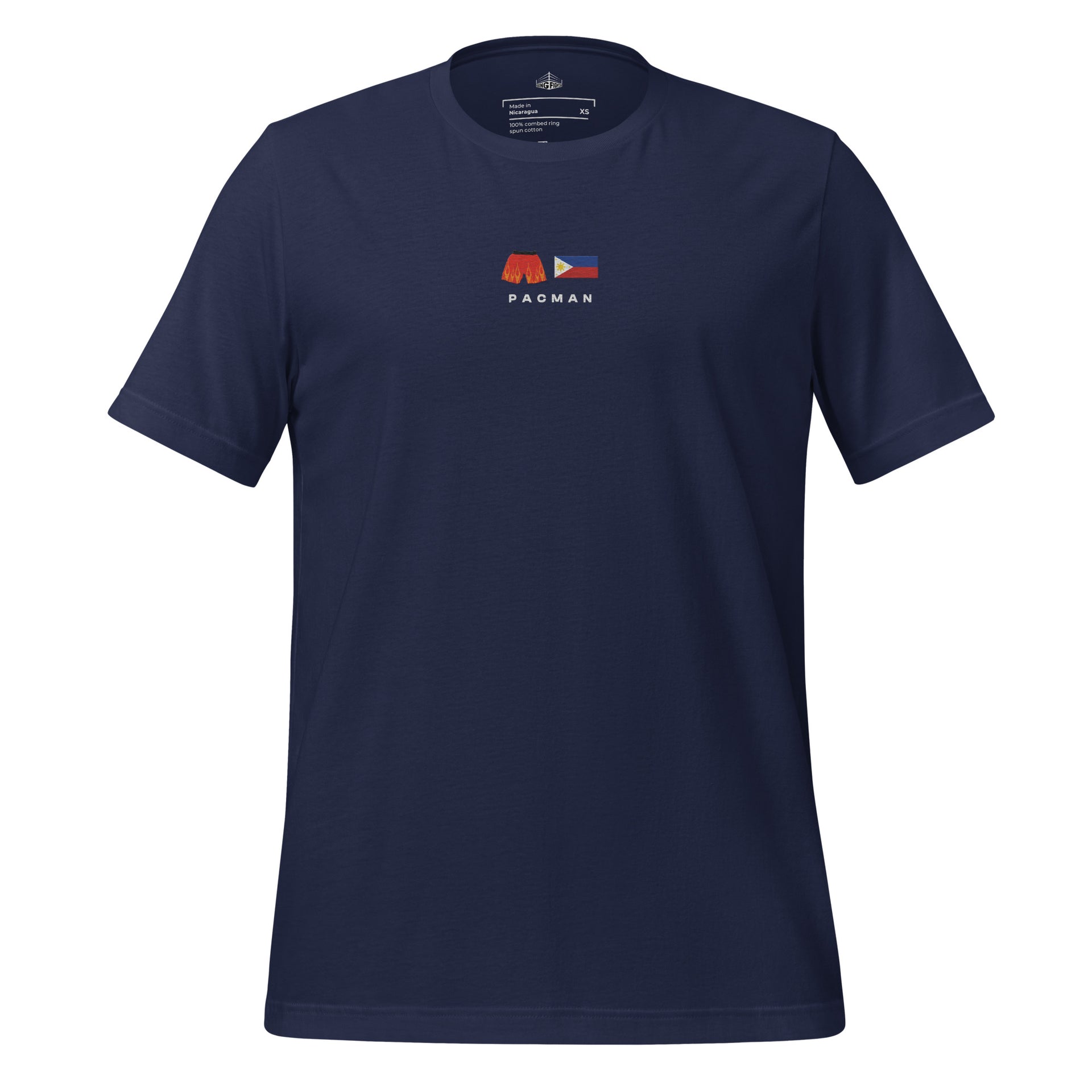 navy Pacman Embroidered Premium T-Shirt