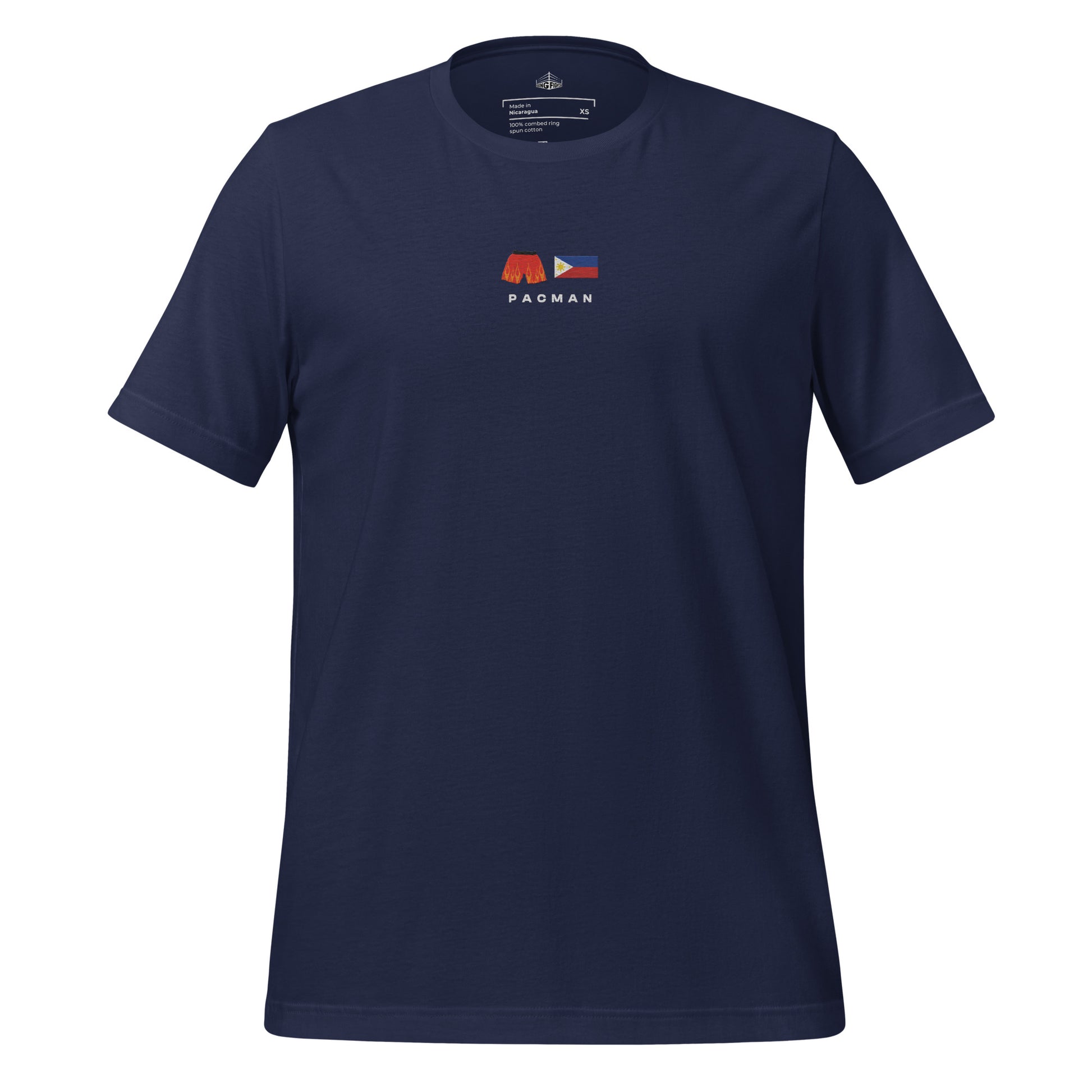 navy Pacman Embroidered Premium T-Shirt