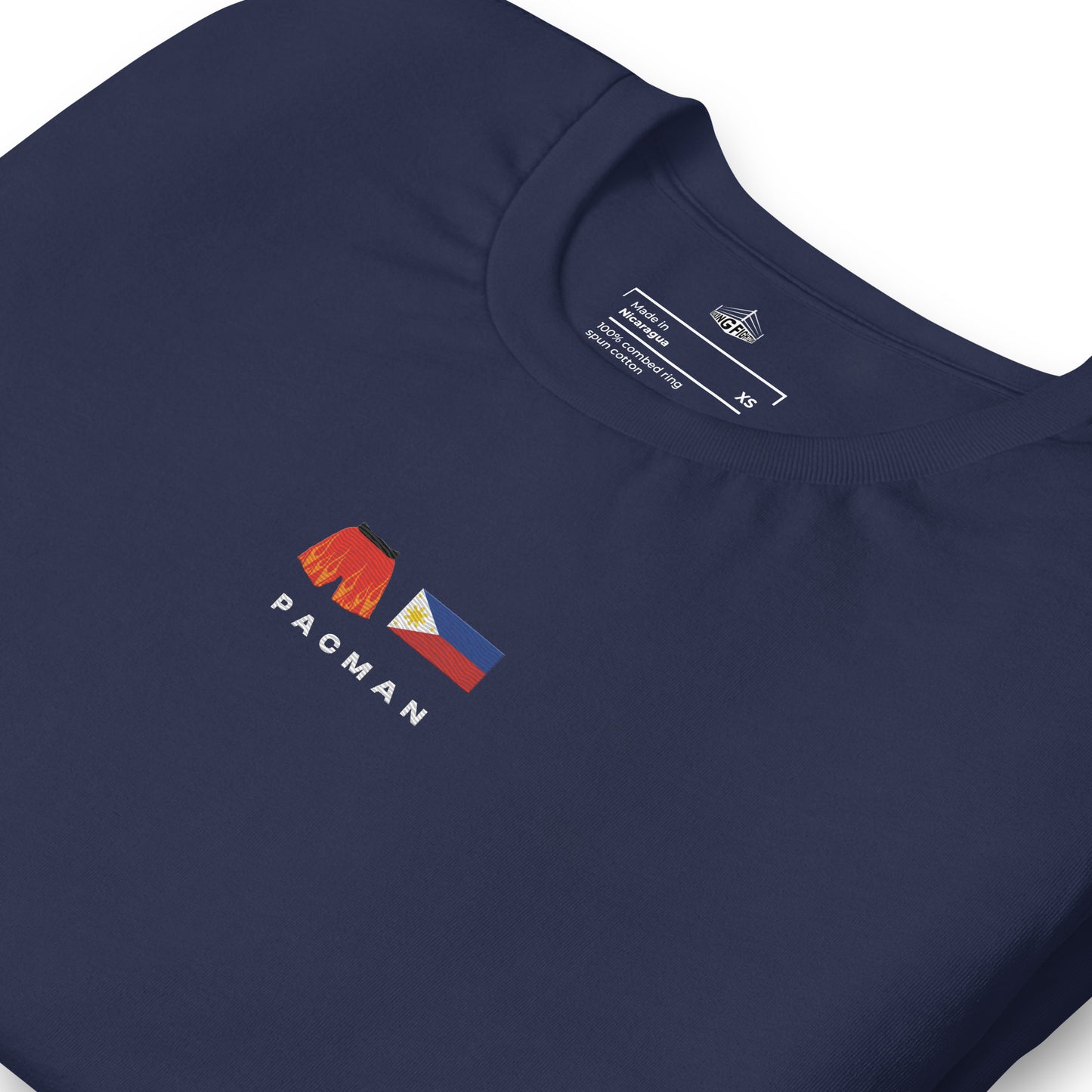 navy Pacman Embroidered Premium T-Shirt
