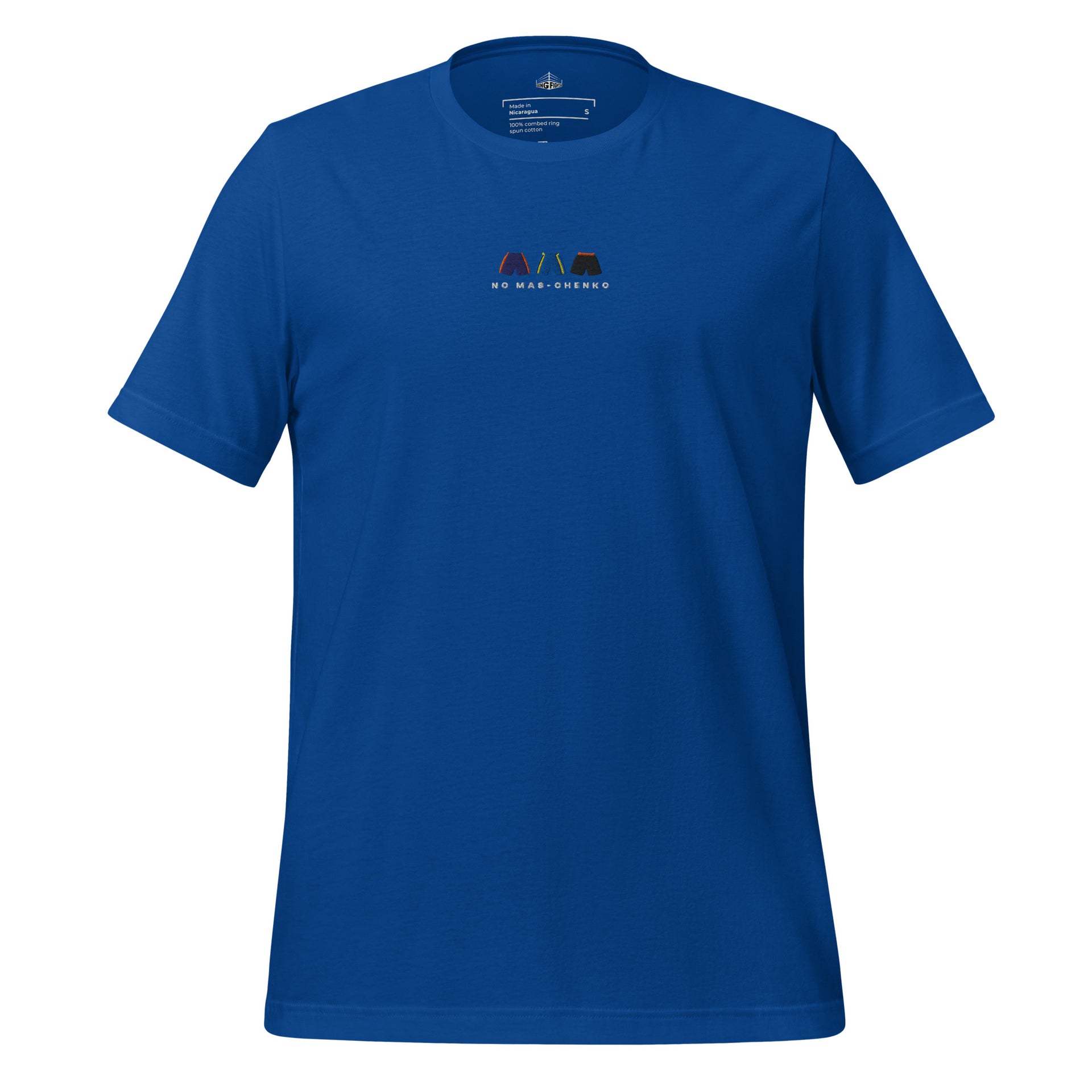 blue No Mas-Chenko Embroidered Premium T-Shirt